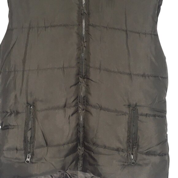 London Fog  Puffer Vest  Faux Fur Hood  Women Medium 90s Warm Full Zip Brown - Picture 2 of 12